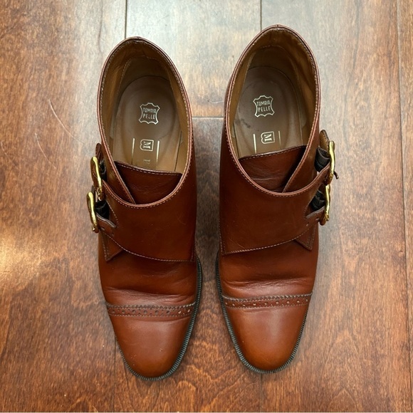 Bruno Magli Butter Soft Brown Leather Monk Strap Boots, Gold Hardware, Size 5.5 - Picture 4 of 16